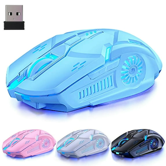 LEEYNEER Rechargeable Wireless Gaming Mouse 2.4G LED Optical Silent Wireless Computer Mouse with 7 LED Light 4 Adjustable DPI 1200/1600/2400/3200 Ergonomic Design Wireless Mouse for Lapto