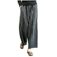 thumbnail image 1 of LEEYNEER Retro Cotton Linen Striped Wide-Legged Pants Women Thin Drape Casual Straight Pants Summer Drawstring Elastic High Waist Pant Pockets Cropped Trouser, 1 of 5
