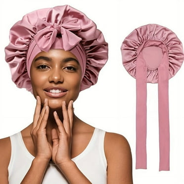 LEEYNEER Single Layer Solid Color Spring Summer Cool Style Satin Bonnet Silk Like Texture Sleep Cap For Women Curly Hair Wrap For Sleeping Cap Adjustable Bonnets With Tie Band Nightcap Ha