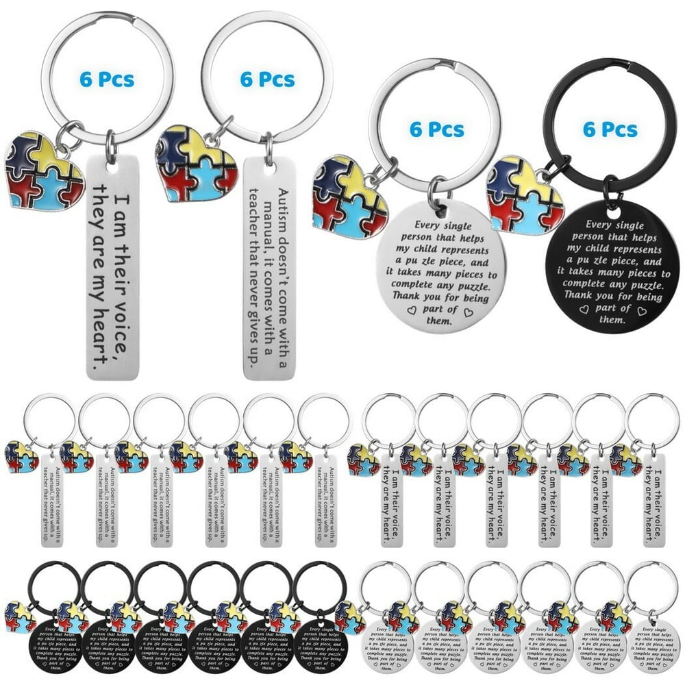 LEEYNEER Special Education Support Keychains  24 Pcs Autism Puzzle Charms  Appreciation Autism Gifts  ABA Therapist Thank You Tokens