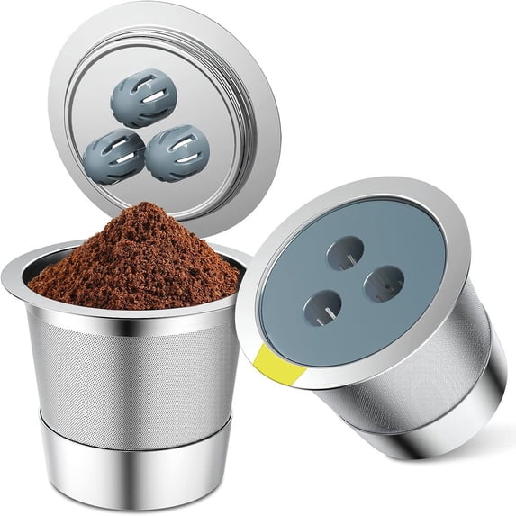 LEEYNEER Stainless Steel Reusable K Cups Compatible with Ninja Coffee Maker Upgraded K Cups Reusable Coffee Pods Permanent K Cups Coffee Filters Fit Ninja CFP201 CFP300 CFP301 CFP305 CFP3