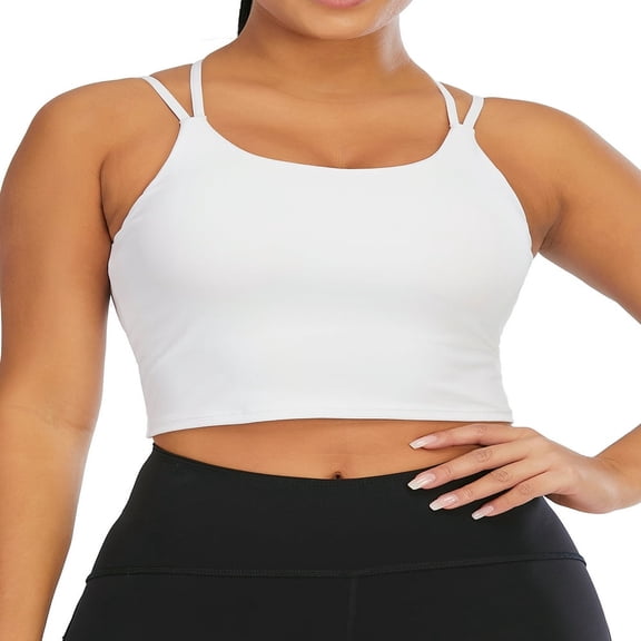 LEEYNEER Summer Crop Tank Tops Padded Sports Bra for Women Padded Sports Bra Longline Camisoles Casual Tank Tops Vest Sleeveless Crop Tops
