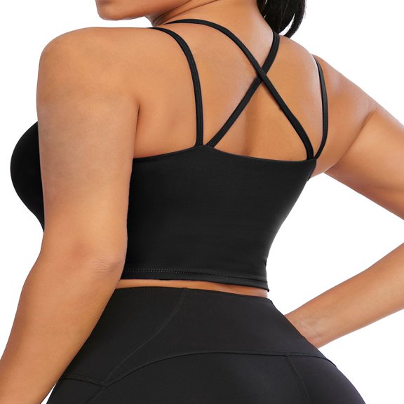 LEEYNEER Summer Crop Tank Tops Padded Sports Bra for Women Padded Sports Bra Longline Camisoles Casual Tank Tops Vest Sleeveless Crop Tops