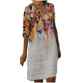 thumbnail image 1 of LEEYNEER Summer Dresses for Women 2022  Women‘s Beach Casual Dresses  3/4 Sleeves Dress  Fashion Flowers Printed Waist Sundress  V-Neck Knee-length Dress Holiday Dresses Mini Sundresses W, 1 of 4