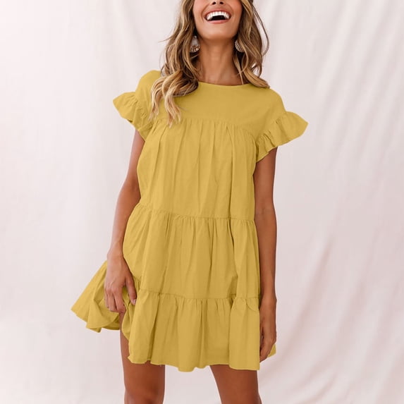 LEEYNEER Summer Dresses for Women 2024 Dresses Casual formal T Shirt Workwear Loose Short Sleeve Tunic Workwear Cotton and Linen with Pockets for Women