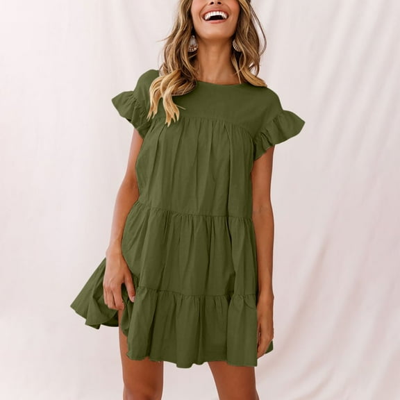 LEEYNEER Summer Dresses for Women 2024 Dresses Casual formal T Shirt Workwear Loose Short Sleeve Tunic Workwear Cotton and Linen with Pockets for Women