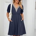 thumbnail image 1 of LEEYNEER Summer Dresses for Women 2024 Dresses Ladies Short Sleeve V-Neck Solid Color Pocket Makings Robe, 1 of 7