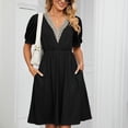 thumbnail image 1 of LEEYNEER Summer Dresses for Women 2024 Dresses Ladies Short Sleeve V-Neck Solid Color Pocket Makings Robe, 1 of 6