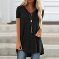 thumbnail image 1 of LEEYNEER Summer Tops for Women Short Sleeve Side Split Casual Loose Tunic Top Plus Size V-Neck T-shirt Black XXL, 1 of 5