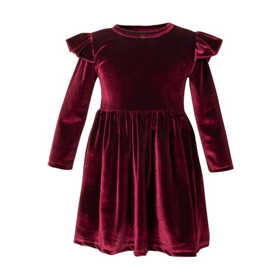 LEEYNEER Toddler Baby Girls Velvet Dress Ruffle Long Sleeve A-line Casual Princess Party Dresses Playwear Fall Winter