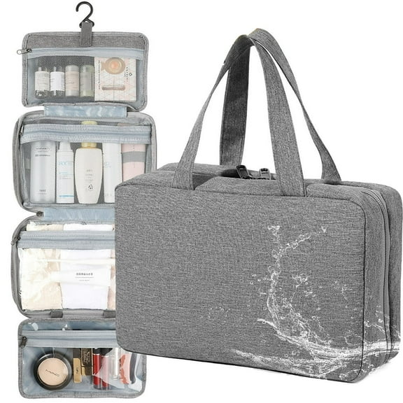 LEEYNEER Travel Hanging Toiletry Bag  Hanging Travel Makeup Organizer  Foldable Cosmetic Organizer Transparent Cosmetic Bag Makeup Bag for Traveling Toiletries Accessories  Grey