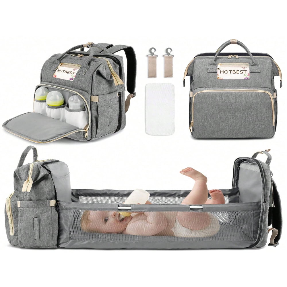 LEEYNEER Travel Sleeping Bag Diaper Bag Backpack  Travel Sleeping Bag With Foldable Crib And Changing Pad  Large Capacity Mummy Bag With Insulated Pocket And USB Charging Port Reflective