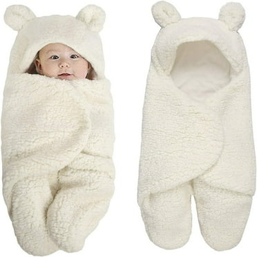 LEEYNEER Warm Fleece Infant Sleep Bag with Feet Newborn Baby Wrap Blanket Ears Hooded Swaddle Sack Wraps Stroller Crib Sleeping Bag Sack Photography Prop for 0-6 MonthsB