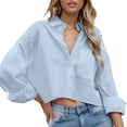 thumbnail image 1 of LEEYNEER White Long Sleeve Shirt for Woman Button Down Cropped Shirt Blouses for Women Dressy Casual Solid Lapel Shirt with Chest Pocket, 1 of 6