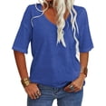 thumbnail image 1 of LEEYNEER Women Fashion V-Neck Half Sleeves Oversized T Shirt Solid Color Casual Loose Basic Tops S-2XL, 1 of 3