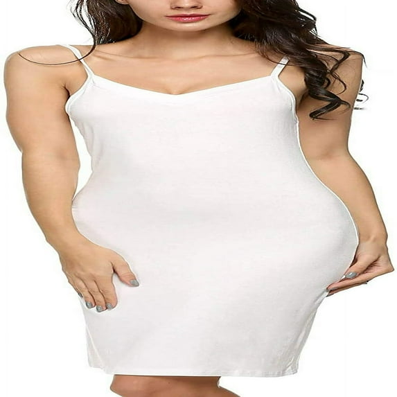 LEEYNEER Women Full Slips Cotton Blend V Neck Straight Dress Nightwear