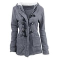 thumbnail image 1 of LEEYNEER Women Horn Buttons Cardigan Padded Hooded JacketOvercoat Black 2XL, 1 of 5