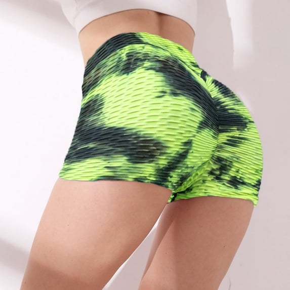 LEEYNEER Women Leggings Shorts Workout Waistband Skinny Yoga Short Pants High Waist Tummy Control Exercise Shorts Butt Lift Scrunch Textured Leggings Workout Shorts Multicolor L