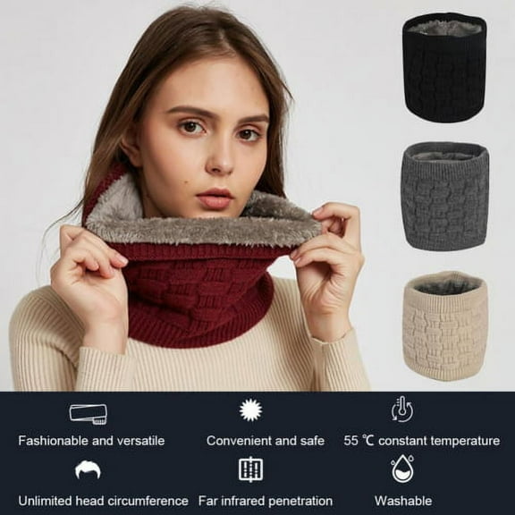 LEEYNEER Women Men Heated Scarf  USB Charging Fashion Casual Solid Color Thick Soft Cozy Knitted Plush Lined Winter Neck Warm Windproof Neckerchief Neck Gaiter Wrap for Outdoor Daily Wear