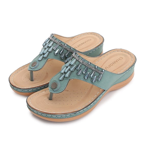 LEEYNEER Women Sandals Clearance 2023! Women‘s Flip-Flops with Arch Support Slip-On Wedges Beach Open Toe Breathable Sandals Embroidery Shoes Summer Athletic Outdoor Beach Sandals