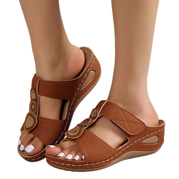 LEEYNEER Women Sandals Clearance 2023! Women‘s Platform Wedge Sandals with Arch Support Fashion Casual Comfortable Slippers Solid Color Platform Wedge Shoes Summer Athletic Outdoor Beach