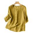thumbnail image 1 of LEEYNEER Women Summer Floral Embroidery 3/4 Sleeve O Neck Tops Casual Loose Solid Shirt Blouse, 1 of 5