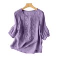 thumbnail image 1 of LEEYNEER Women Summer Floral Embroidery 3/4 Sleeve O Neck Tops Casual Loose Solid Shirt Blouse, 1 of 5