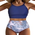 thumbnail image 1 of LEEYNEER Women‘s Bikini Sets 2 Pieces Swimsuits High Neck Bathing Suits Tummy Control Bikini Crop Top with Bottom Swimsuit Set Blue L, 1 of 3