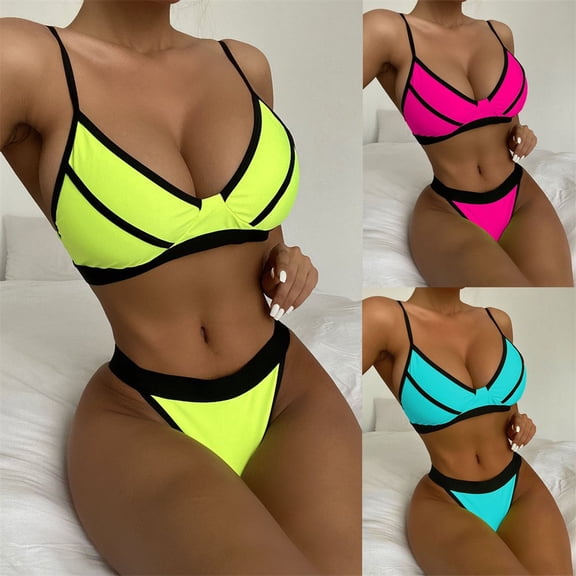 LEEYNEER Women‘s Bikini Swimsuits Sets  Thong Bikini Sets Patchwork Sexy Bikini Push-Up Padded Beachwear Set Swimwear Bikini Sets for Women Blue L