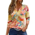 thumbnail image 1 of LEEYNEER Women‘s Blouse Tops Summer Flower Print Basic 3/4 Sleeve V Neck Casual Blouses Loose Fit Pullover Tops, 1 of 5