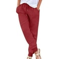 thumbnail image 1 of LEEYNEER Women‘s Casual Drawstring Jogger Sweatpants Cotton Linen Lightweight Tapered Pants Loose Fit Workout Trousers with Pockets, 1 of 5