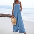 thumbnail image 1 of LEEYNEER Women‘s Loose Sleeveless Jumpsuits Adjustable Spaghetti Strap Stretchy Long Pant Romper with Pockets  Solid Button Suspender Jumpsuits Wide Pocket Leg Pant Recommend Weight 88 to, 1 of 7