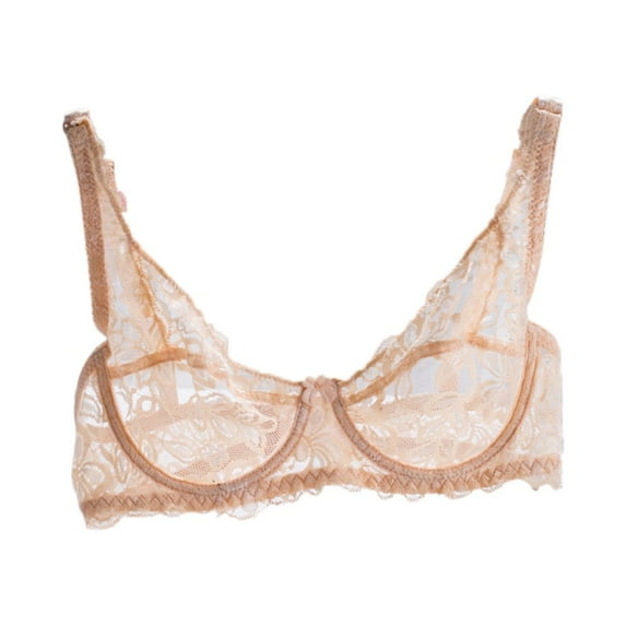 LEEYNEER Women‘s Sexy Lace Bra Non-Padded Underwire See Through Unlined Bra Mesh Sheer Plunge Low Cut Bralettes