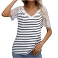 thumbnail image 1 of LEEYNEER Women‘s Summer Tops Color Block Tunics Casual Long/Short Sleeve T Shirt Camo Striped Blouse Tops Black S, 1 of 6
