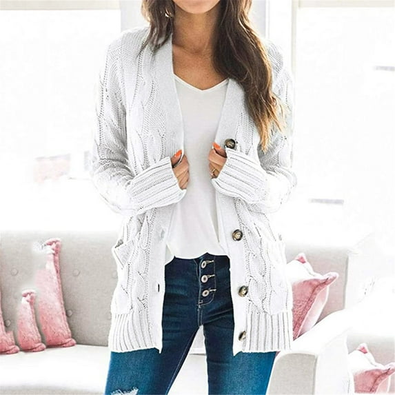 LEEYNEER Womens Boho Patchwork Cardigan Long Sleeve Open Front Knit Sweaters Coat Pockets Pink S
