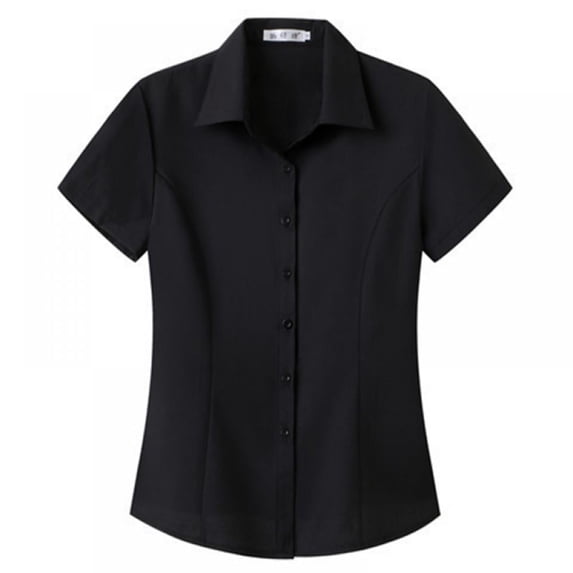 LEEYNEER Womens Button Down Shirts Short Sleeve Business Collared Work Office Formal Button Up Blouse Shirt White