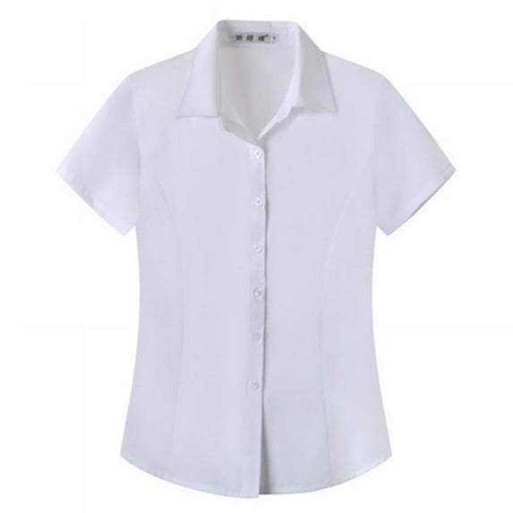 LEEYNEER Womens Button Down Shirts Short Sleeve Business Collared Work Office Formal Button Up Blouse Shirt White