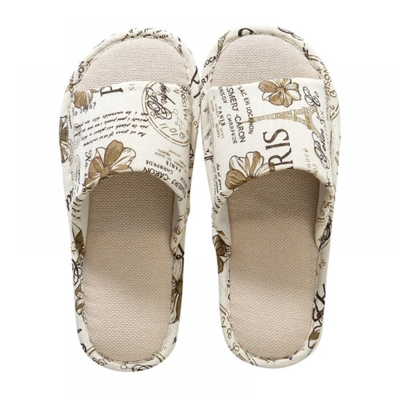 LEEYNEER Womens Cotton Memory Foam Summer House Slippers Slides Indoor Bedroom Sandal Shoes Open Toe Washable With Non Slip Linen Sole