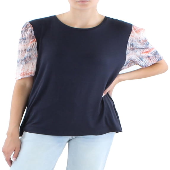 LEEYNEER Womens Puff Sleeve Jersey Pullover Top