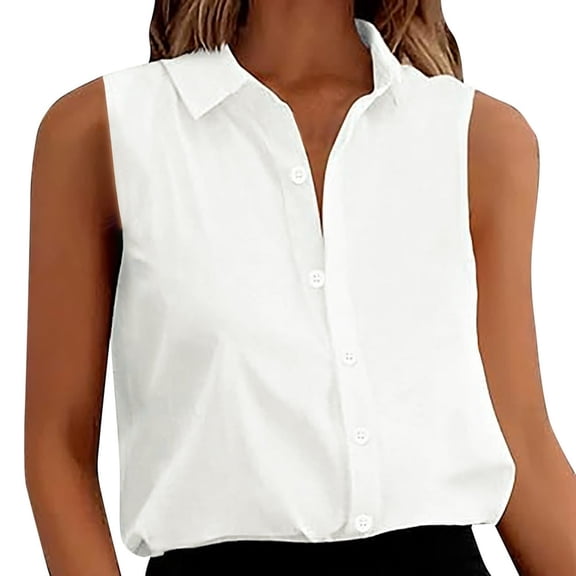 LEEYNEER Womens Shirts Women‘s Sleeveless Button Down Shirts Blouses Solid Casual Loose V Neck Tank Tops for Work Tshirts Shirts for Women Basic T-Shirts(Color White Size S)