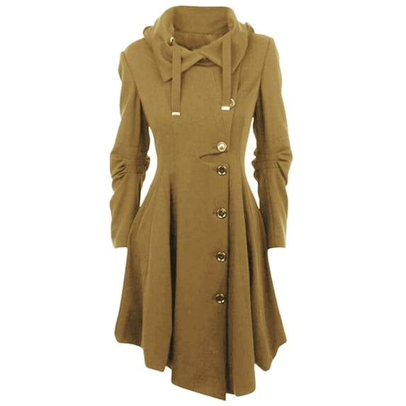 LEEYNEER Womens Single Breasted Pea Coat Lapel Mid Length Trench Coat Outwear Long Sleeve Autumn Jacket Loose Outerwear Button Solid Blouse Coat Wine L