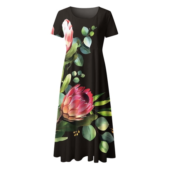 LEEy-World Bodycon Dresses for Women Womens Summer Tie Back Floral Lace Short Sleeve Square Neck Ruffle Aline Swing Casual Short Mini Dress Black,XL