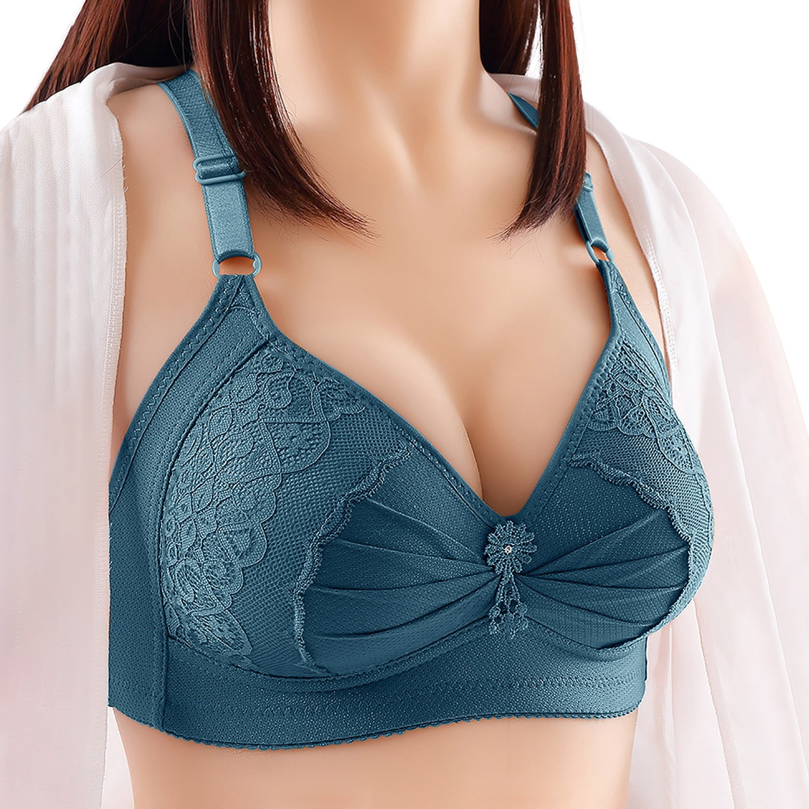 LEEy-World Bras for Women Comfort Devotion Lace Bra, Wirefree Bra with Full  Coverage, Push-Up Bra with Natural Lift, Comfortable Bra Navy,M