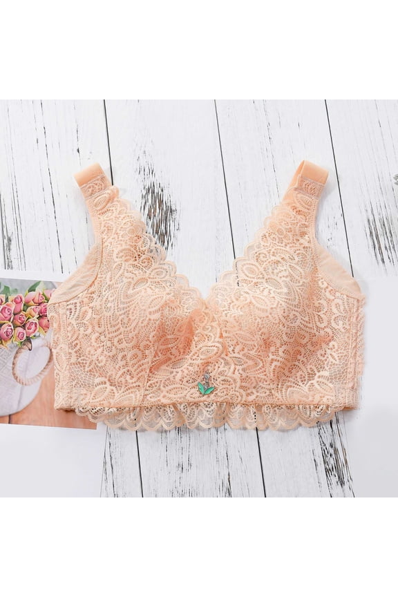 Lingerie for Women Naughty Steel Ring Front Thin Women Bra Full Plus Cup Button Breathable Gathers Underwear No Size Comfort Bra Khaki,38D