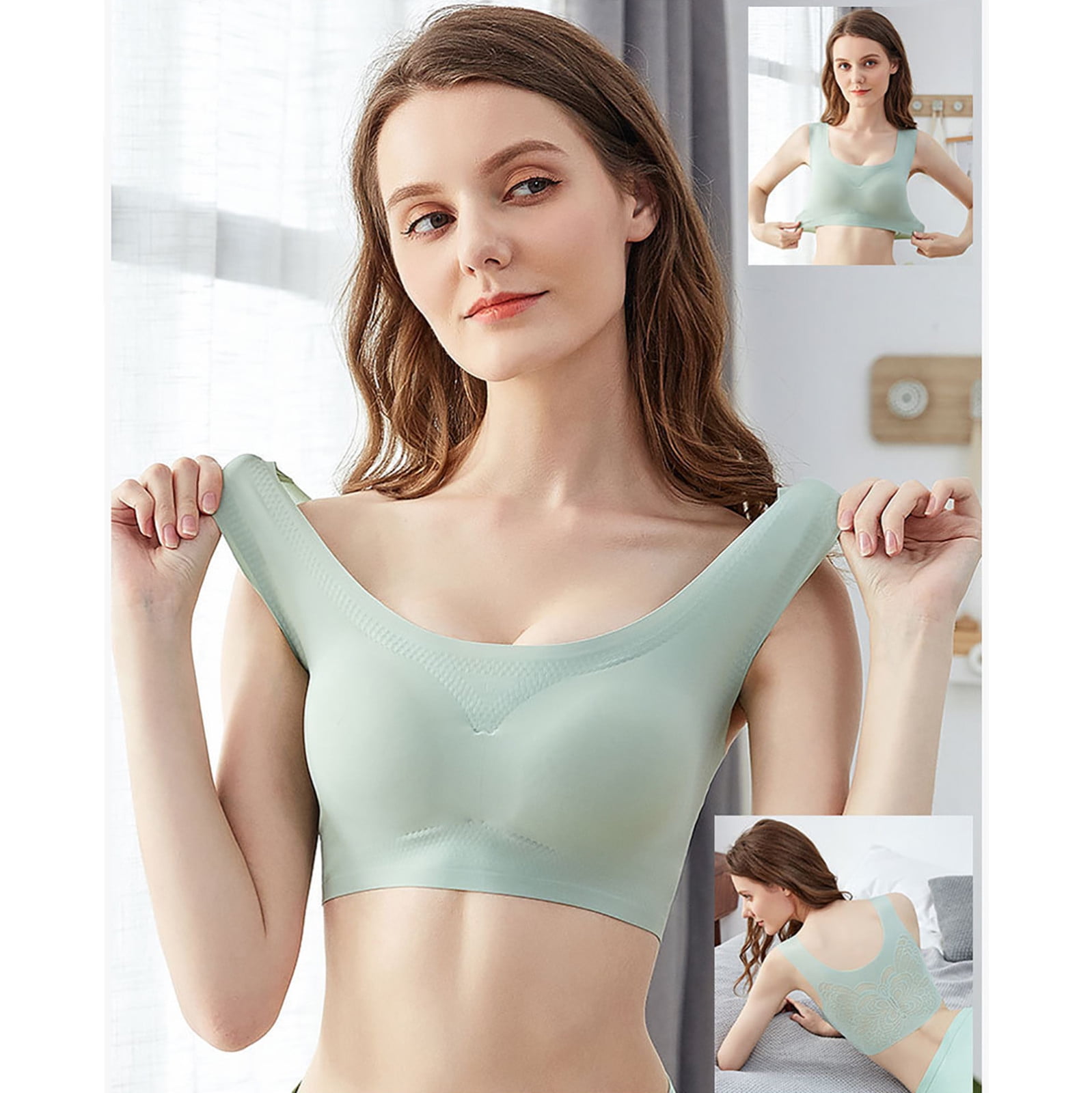 LEEy-World Lingerie for Women Women's Bras Wireless Full Coverage Plus Size  Minimizer Non Padded Comfort Soft Bra Multipack Khaki,M