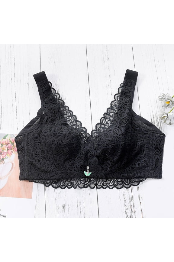 Lingerie for Women Women's Underwire Unlined Bra Minimizers Non-Padded Bra Full Coverage Lace Mesh Sheer Plus Size Bra Black,40C