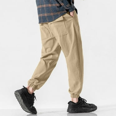 LEEy-World Men'S Pants Mens Casual Pants Solid Color Track Lace Up Workout Pants With Pocket Warm Pants Pants Khaki,M