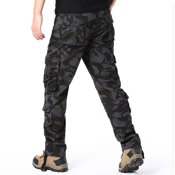 LEEy-World Mens Pants Fashion Summer Pants Solid Color Leisure with Multi-pocket Men's Overalls And Men's Pants Black,L
