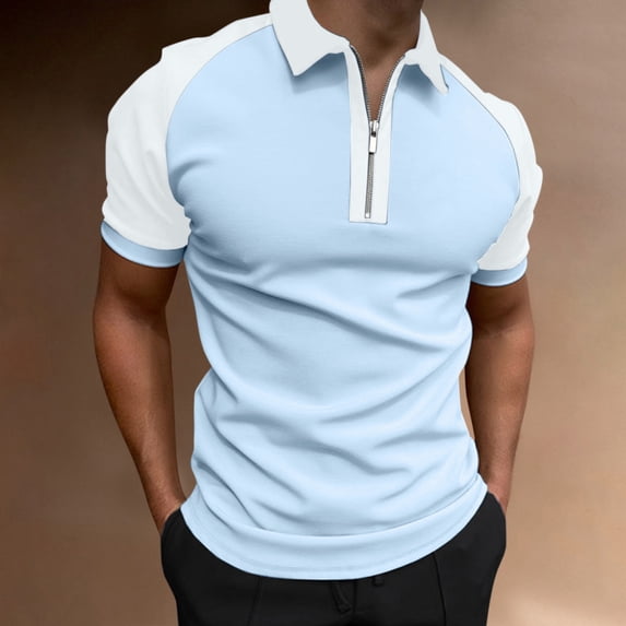 LEEy-World Mens T Shirts Men's Short Sleeve Golf Polo Shirt Quick-Dry Casual Lightweight Stripe Polo T Shirts Light Blue,XL