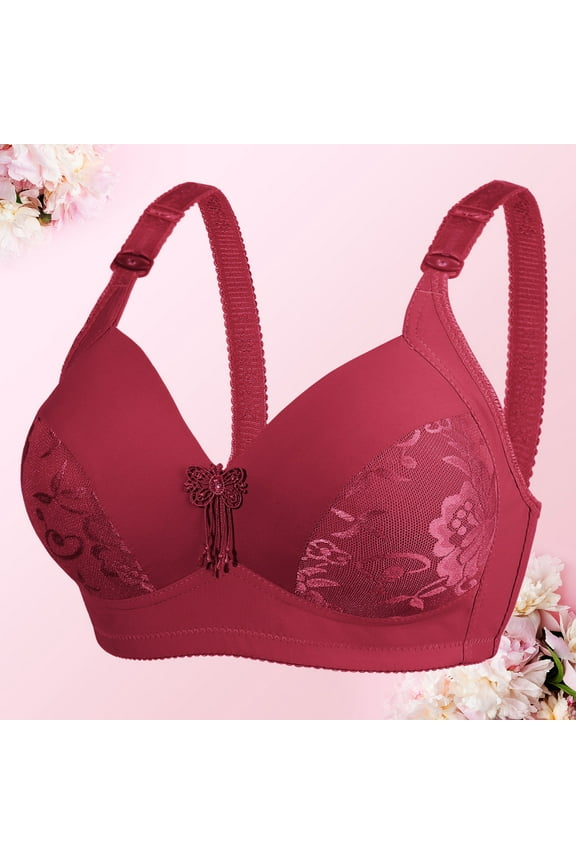 Sports Bras for Women Lace Bra for Womens Underwire Bra Lace Floral Bra Unlined Unlined Plus Size Full Coverage Bra Red,42